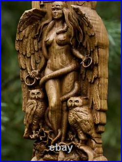New Lilith Ishtar Wood Carved Astaroth Statue Pagan Paganism God Altar Sculpture