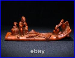 Nice Cormorant Fisherman Statue Natural Boxwood Hand carved Office Desktop decor