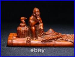 Nice Cormorant Fisherman Statue Natural Boxwood Hand carved Office Desktop decor