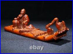 Nice Cormorant Fisherman Statue Natural Boxwood Hand carved Office Desktop decor