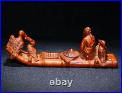 Nice Cormorant Fisherman Statue Natural Boxwood Hand carved Office Desktop decor