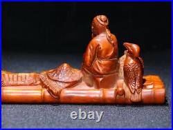 Nice Cormorant Fisherman Statue Natural Boxwood Hand carved Office Desktop decor