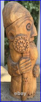 Nicolae Popa Signed Romanian Folk Art Wood Carving Naive Sculpture Woodcutter