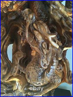 Nine Dragons Playing Pearl Wood Carving, Only One