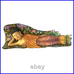 Nirvana Reclining Buddha Sculpture wood Carving Statue hand Painted Balinese Art