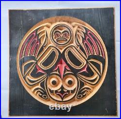 North West Wood Carving Folk Art Native American Thunderbird SIGNED 18 x 18