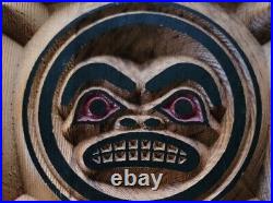 North West Wood Carving Folk Art Native American Thunderbird SIGNED 18 x 18
