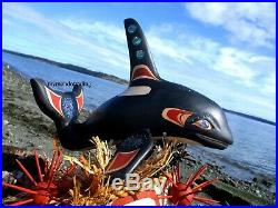 Northwest Coast First Nation native wood Art carved Komokwa and Whale sculpture
