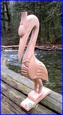 Northwest Coast First Nations Native wood Art carved Heron Sculpture, Superb