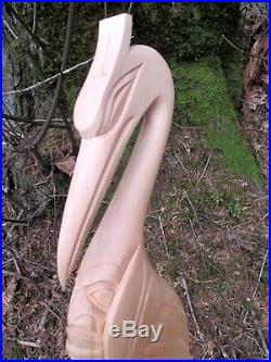 Northwest Coast First Nations Native wood Art carved Heron Sculpture, Superb