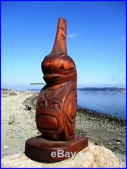 Northwest Coast First Nations native wood Art carved HAIDA WHALE Sculpture totem