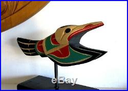 Northwest coast First Nations native wood Art carved Hummingbird Sculpture, base