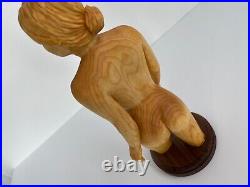 Nude Female Wood Sculpture in basswood with walnut base. 12 tall