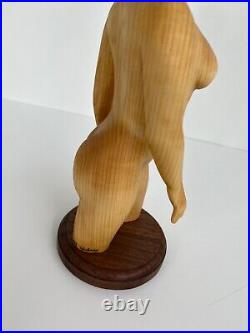 Nude Female Wood Sculpture in basswood with walnut base. 12 tall