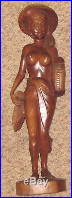 Nude top 21 Wood Carved Woman Art Sculpture on Base