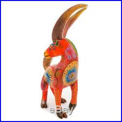 ORANGE GOAT Oaxacan Alebrije Wood Carving Mexican Art Animal Sculpture Painting