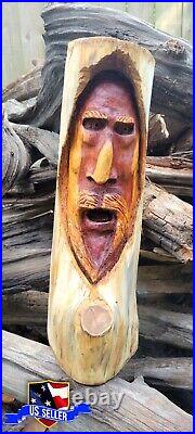 ORIGINAL WOOD SPIRIT CARVING in CEDAR. HIS NAME IS TROTTER. HE NEEDS A HOME