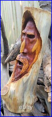 ORIGINAL WOOD SPIRIT CARVING in CEDAR. HIS NAME IS TROTTER. HE NEEDS A HOME
