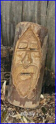 ORIGINAL WOOD SPIRIT CARVING in SYCAMORE. HIS NAME IS EARLWIN. HE NEEDS A HOME