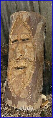ORIGINAL WOOD SPIRIT CARVING in SYCAMORE. HIS NAME IS EARLWIN. HE NEEDS A HOME