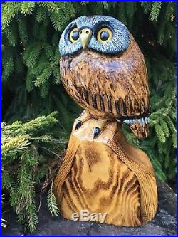 OWL Chainsaw Carving SASSAFRAS WOOD Sculpture Rustic Log Home Garden Decor