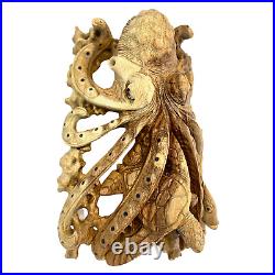 Octopus Sea life Statue Hand Carved Wood Sculpture nautical Decor Bali art