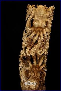 Octopus cephalopod Sea life Wood Carving Sculpture Statue Handmade Bali art 41