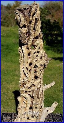 Octopus cephalopod Sealife Statue wood carving hand carved Sculpture Bali art 43