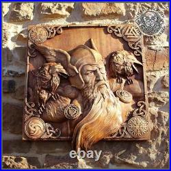 Odin Norse God Ravens Wood Carving Art Decor Viking Walknut Asatru