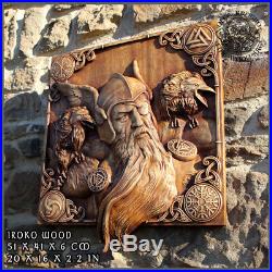 Odin Norse God Wood Carving Art Wall Hanging Decor Viking Walknut Asatru