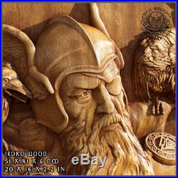 Odin Norse God Wood Carving Art Wall Hanging Decor Viking Walknut Asatru