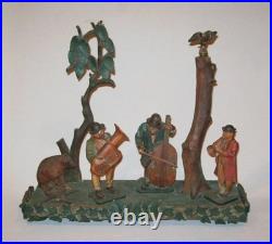 Old Antique Vtg 1900s Folk Art Carved Painted Figure Group Bear Musicians Eagle