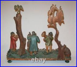 Old Antique Vtg 1900s Folk Art Carved Painted Figure Group Bear Musicians Eagle