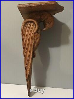 Old Bird Parrot Hanging Shelf Carved Wood Sculpture