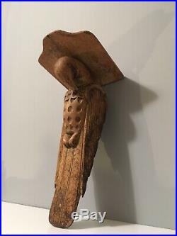 Old Bird Parrot Hanging Shelf Carved Wood Sculpture