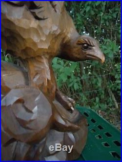 Old Black Forest Carved Wood Figural Statue Eagle-carving Sculpture-antlers