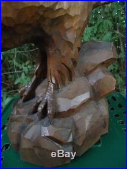 Old Black Forest Carved Wood Figural Statue Eagle-carving Sculpture-antlers
