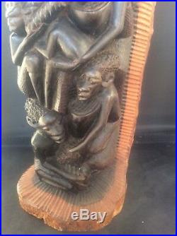 Old Makonde Tree of Life African Ebony Wood Carving Sculpture Carved Statue 16