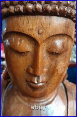 Old Vintage Buddha Sculpture Hand carved wood carving Statue, LARGE