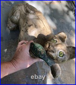 Old Vintage Outsider ART Glass Eye Cat Wood Carving FOLK ART Old Vintage Outsider ART Glass Eye Cat Wood Carving FOLK ART