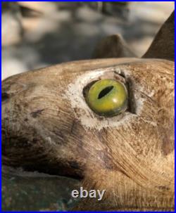 Old Vintage Outsider ART Glass Eye Cat Wood Carving FOLK ART Old Vintage Outsider ART Glass Eye Cat Wood Carving FOLK ART