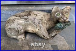 Old Vintage Outsider ART Glass Eye Cat Wood Carving FOLK ART Old Vintage Outsider ART Glass Eye Cat Wood Carving FOLK ART