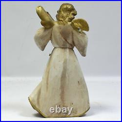 Old sculpture angel with lyre carved wood, hand-painted Height 16,9 in