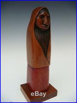 Old vintage Mexican wood carving sculpture woman figure by ARIAS 10 1/2 tall