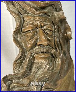 One Of A Kind Wood Spirit Carving Vintage Face Sculpture Folk Art Tree Wizard