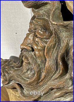 One Of A Kind Wood Spirit Carving Vintage Face Sculpture Folk Art Tree Wizard