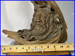 One Of A Kind Wood Spirit Carving Vintage Face Sculpture Folk Art Tree Wizard