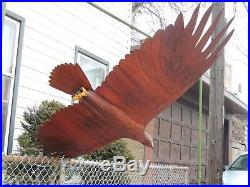 One-of-a-Kind Hand Carved Mahogany Wood Lifelike Eagle in Flight Sculpture