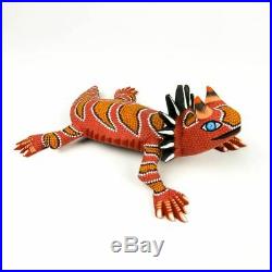 Orange Horned Lizard Oaxacan Alebrije Wood Carving Mexican Folk Art Sculpture