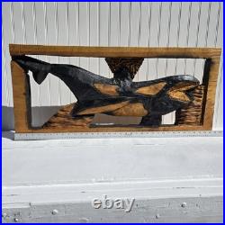 Orca Whale Wood Slab Chainsaw Carving Sculpture Cabin Beach Decor C1 Orca Whale Wood Slab Chainsaw Carving Sculpture Cabin Beach Decor C1